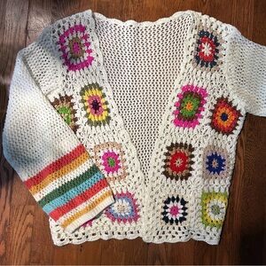 Multicolor Crochet Open-Front Cardigan Medium